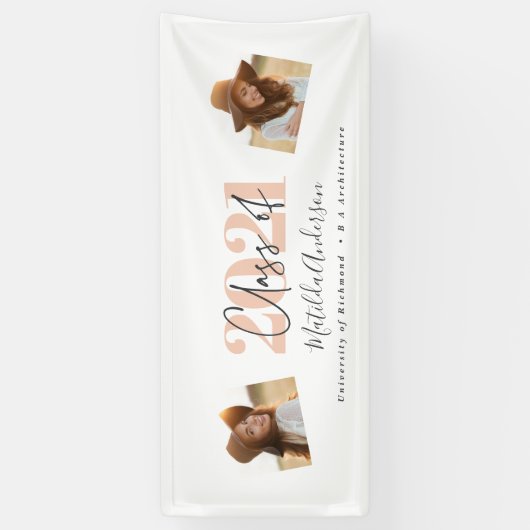 Peach modern multi-fotopastel modern afstuderen spandoek (Verticaal)