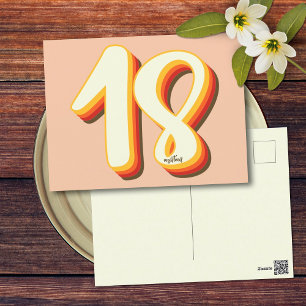 Peach Modern Retro Groovy Achttiende 18e Verjaarda Briefkaart