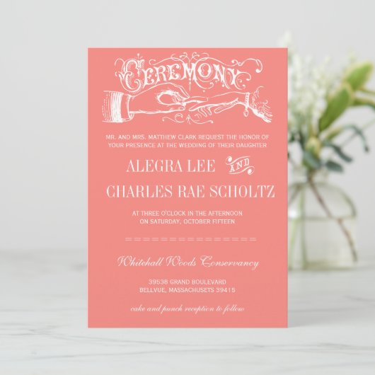 Peach Modern Typography Chalkboard Invitations (Debout devant)