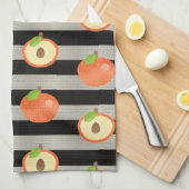 Peach modern - zwart-witstrepes theedoek (Quarter Fold)