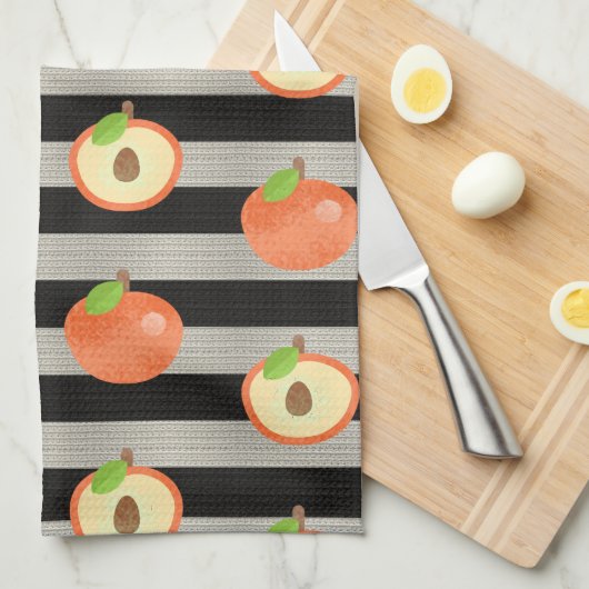 Peach modern - zwart-witstrepes theedoek (Quarter Fold)