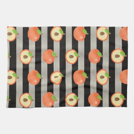 Peach modern - zwart-witstrepes theedoek (Horizontaal)