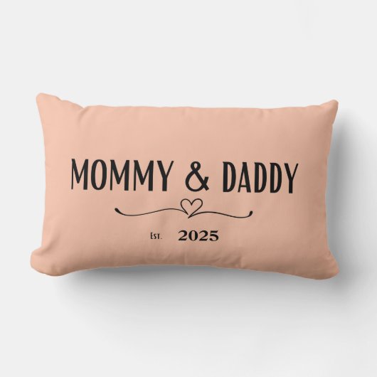 Peach Mommy & Daddy Est. Année Coussin (Recto)
