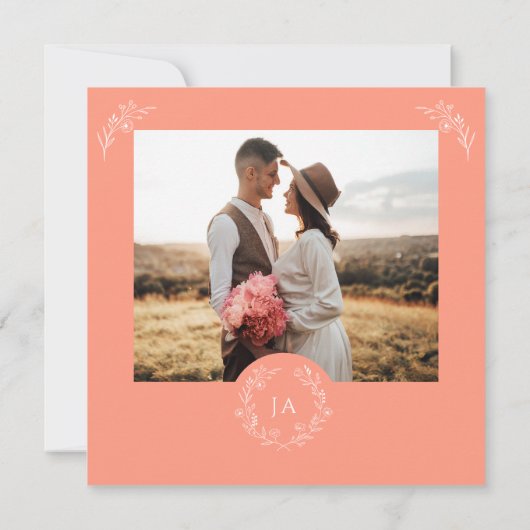Peach Monogram Bruiloft Save The Date Kaart (Achterkant)