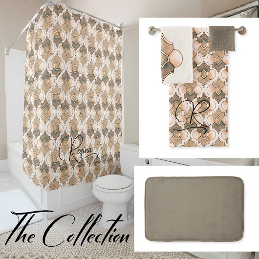 Peach Monogram Watercolor Geometric Pattern 