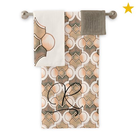 Peach Monogram Watercolor Geometric Pattern 