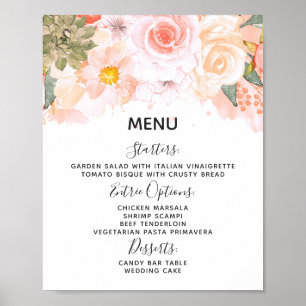 Peach & Munt Succulents Wedding Menu Table Sign Poster