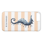 Peach Nautical Seahorse gepersonaliseerd monogram Case-Mate iPhone Case (Achterkant (Horizontaal))