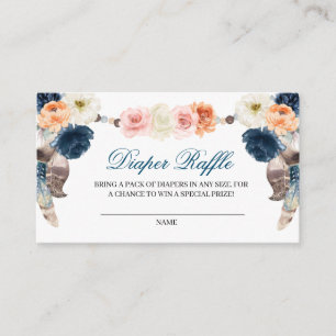 Peach Navy Boho Diaper Raffle Enclosure Card Informatiekaartje