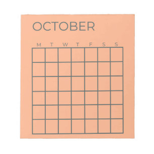 Peach Niet-gedateerde Oktoberkalender voor Planner Notitieblok