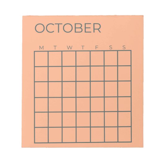 Peach Niet-gedateerde Oktoberkalender voor Planner Notitieblok (Voorkant)