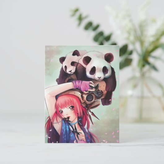 Peach Ninja Pandas Briefkaart (Staand voorkant)