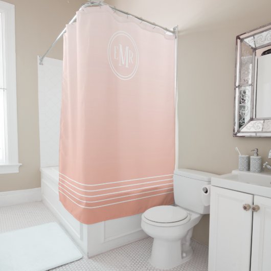 Peach Ombre Monogramme Douche Rideau (En situation)