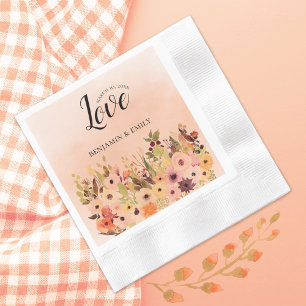 Peach Ombre Waterverf Garden Wedding Servet