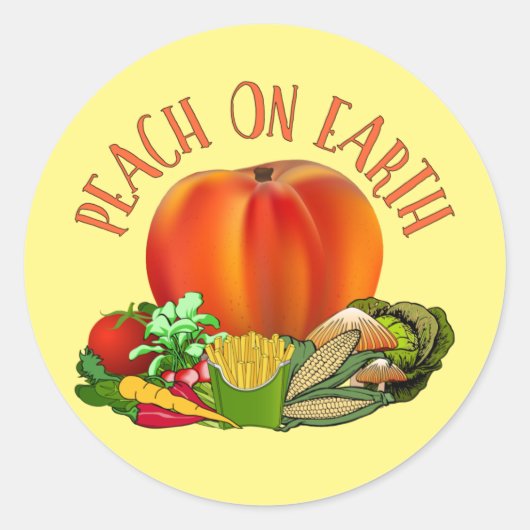 Peach on Earth Funny Kerstmis Pun Classic Round S Ronde Sticker (Voorkant)