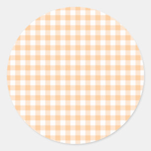 Peach Oranje and White Gingham Ronde Sticker
