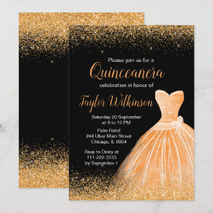 Peach Oranje Dress Faux Glitter Quinceanera Kaart