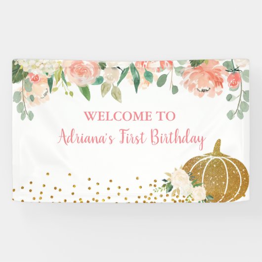 Peach Our Little Pumpkin Birthday Large Banner (Horizontaal)