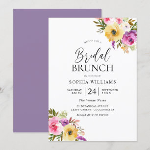 Peach Paars Blush Floral Vrijgezellenfeest Brunch Kaart
