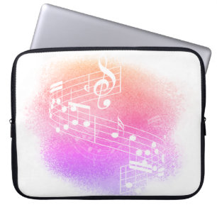 Peach-Paars Grunge Musical Notes Background Laptop Sleeve