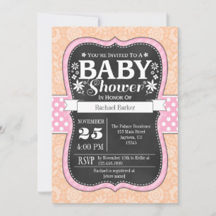 Peach Palkboard rose Baby shower Floral Invitation