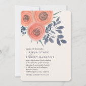 Peach papoppies Modern Floral Wedding Kaart (Voorkant)