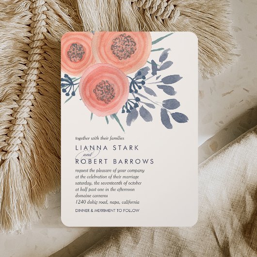 Peach papoppies Modern Floral Wedding Kaart