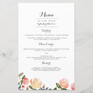 Peach Peonies Menu Mariage Dîner