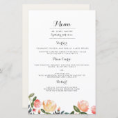 Peach Peonies Menu Mariage Dîner (Devant / Derrière)