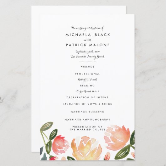 Peach Peonies Programmes de mariage (Devant / Derrière)