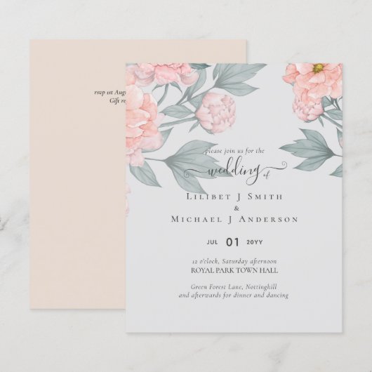 Peach Peonies Sage Floral budget Weddenschap (Voorkant / Achterkant)