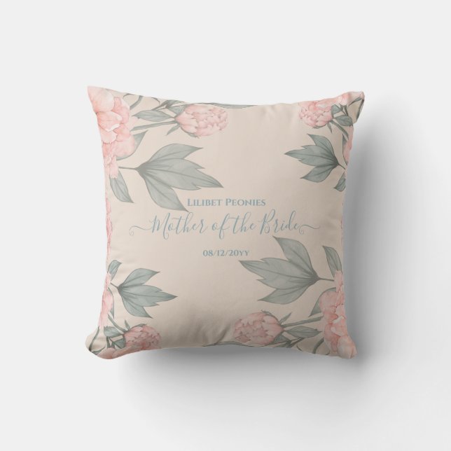 Peach Peonies Sage Floral budget Weddenschap Kussen (Voorkant)