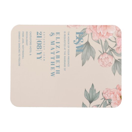 Peach Peonies Sage Floral budget Weddenschap Magneet (Horizontaal)