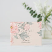 Peach peonies Sage Floral Weddenschap Save Dates Briefkaart (Staand voorkant)
