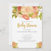 Peach peonies Waterverf Flowers Girl Baby shower Kaart (Voorkant)