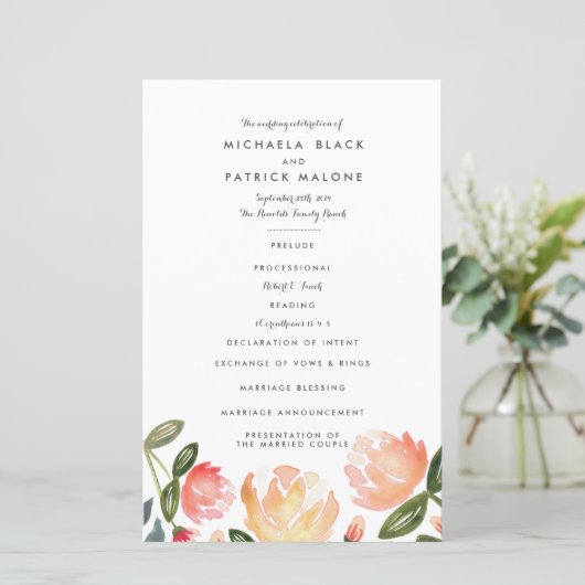 Peach Peonies Wedding Programs (Staand voorkant)