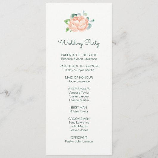 Peach Peony & Eucalyptus Programmes de mariage (Dos)