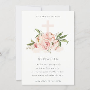 Peach Peony Floral Cross Godfather Voorstel nodigt Bedankkaart