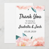 Peach Peony Floral Merci Cartes (Devant / Derrière)