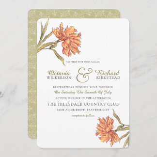 Peach Peony Floral Wedding Invitation Kaart