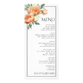 Peach peony flowers floral mariage carte menu (Devant)