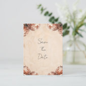 Peach Peony Flowers Rustic Save the Date Aankondigingskaart (Staand voorkant)