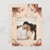 Peach Peony Flowers  Rustic Save the Date Aankondigingskaart (Voorkant / Achterkant)