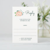 Peach Peony Waterverf bruiloft antwoord Kaarten (Staand voorkant)