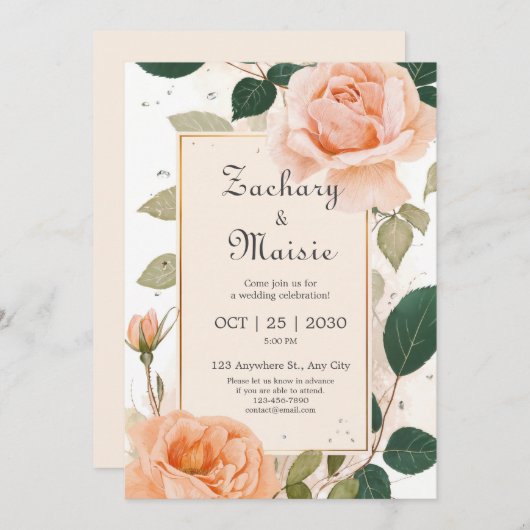 Peach Petal Garden Invitation de mariage (Devant / Derrière)