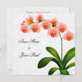 Peach phalaenopsis Orchids and Lace Wedding Invite Kaart (Voorkant / Achterkant)