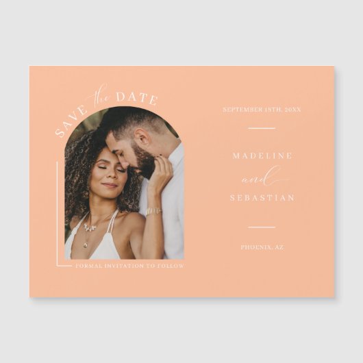 Peach Photo Save the Date Magnetische Kaart (Voorkant)