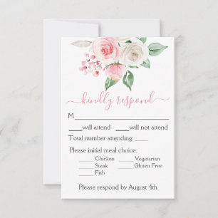 Peach Pink Aquarelle Floral Wedal Carte RSVP