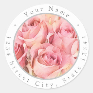 Peach Pink Aquarelle Roses Étiquettes