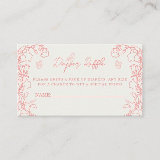 Peach Pink Chinoiserie Luier Raffle Ticket Informatiekaartje (Voorkant)